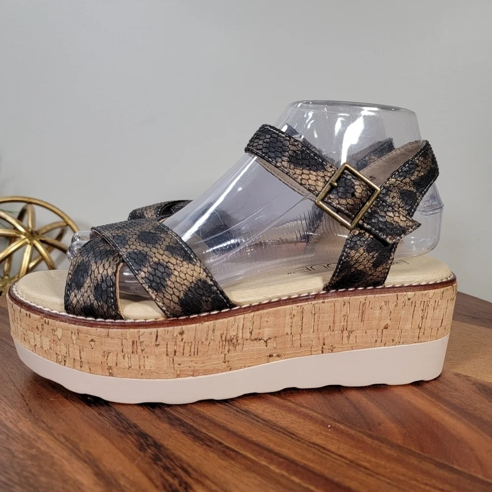 Boutique By Corky's Fluffie Bronze Snake Print Platform Sandals Size 8